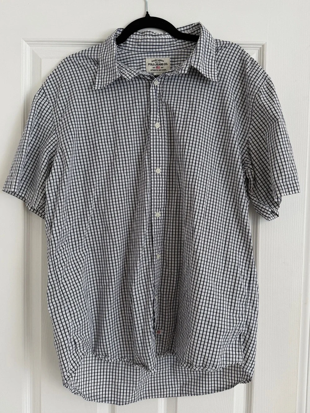 Polo Jeans Co Ralph Lauren Men’s XL Blue White Check Short Sleeve Button Down Sh